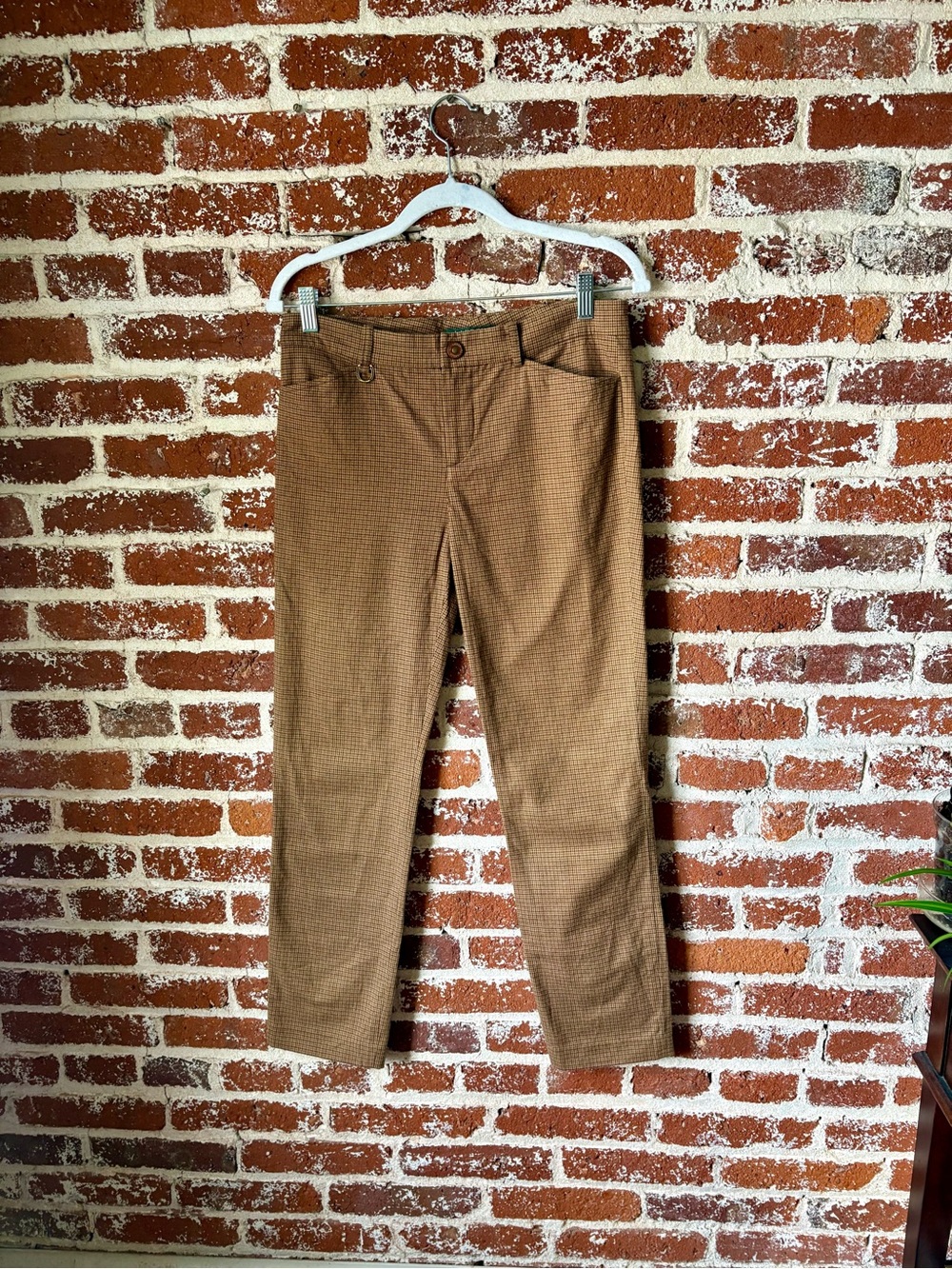 Vintage Lauren Ralph Lauren tan and brown houndstooth straight-leg trousers